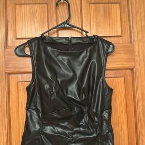 faux leather black midi dress